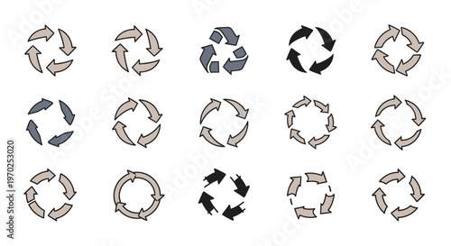 Diverse Collection of Recycling and Circular Arrow Symbols for Sustainability and Refresh Concepts