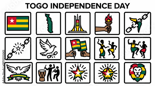 Togo Independence Day Celebration Icons Set