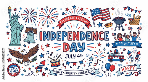 USA Independence Day Celebration Doodle Art