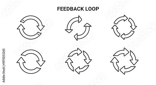 Feedback Loop Icons Set: Circular Arrows Symbol for Refresh, Repeat, Cycle, and Continuous Process