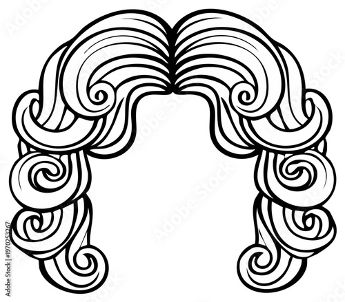 Cartoon Judge Wig Outline, Legal Court Black and White Design, Curly Hair for Costume or Decoration