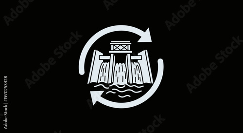 Hydroelectric Dam Renewable Energy Cycle Icon - Sustainable Water Power Generation