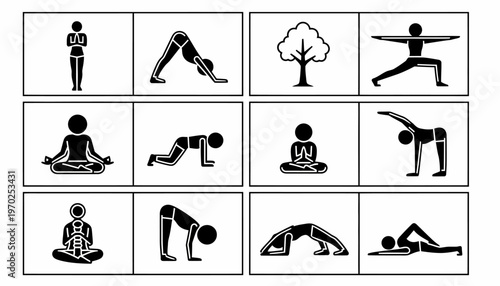 Yoga Poses Icons Set - Vector Silhouette Art