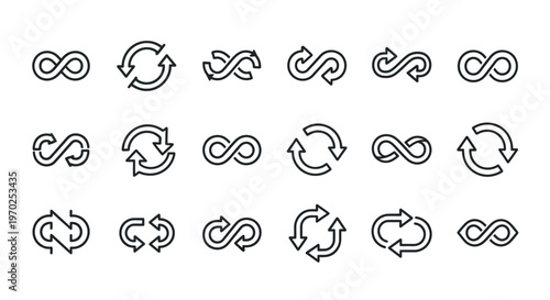 Infinity and Loop Arrows Line Icons Set, Repeat Cycle Symbols Collection