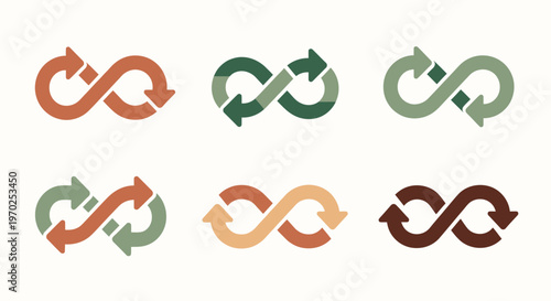 Infinity Arrow Symbols Set: Continuous Cycle, Loop, and Sustainable Process Icons