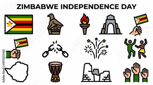 Zimbabwe Independence Day Icons Set