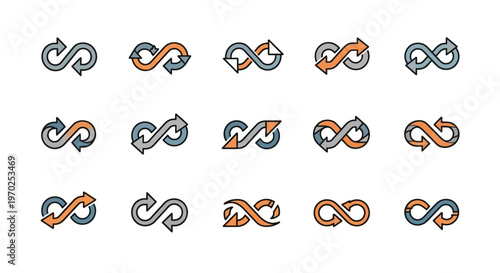 Infinity Arrow Symbols Set: Continuous Loop and Cycle Icons