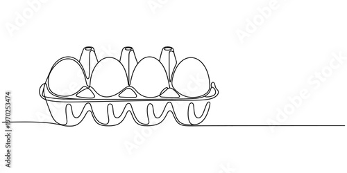 Continuous line drawing eggs in carton, egg carton illustration, simple line art, minimalist vector graphics
