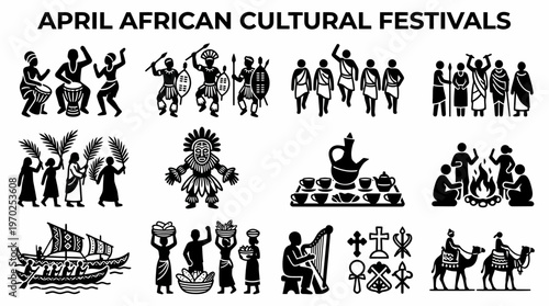African Cultural Festivals Symbols - Icons Set