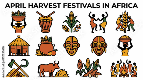 African Harvest Festival Icons: Culture, Farming, Celebration