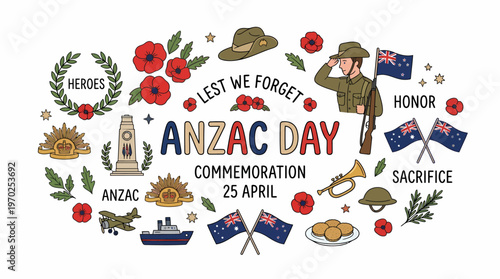 Anzac Day Commemoration Vector Elements - Lest We Forget