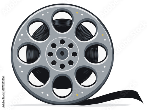Vintage cinema film reel with filmstrip vector graphic illustration