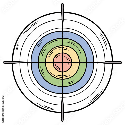 Colorful hand-drawn target with crosshairs for accuracy and precision.