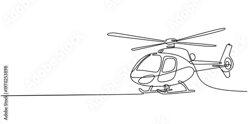 Continuous line drawing helicopter, single line art helicopter, minimalist vector illustration, aircraft icon