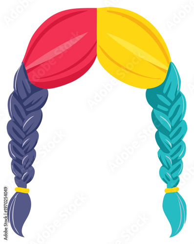 Colorful Cartoon Braided Hair Red Yellow Blue Vivid Wig Style Hairdo