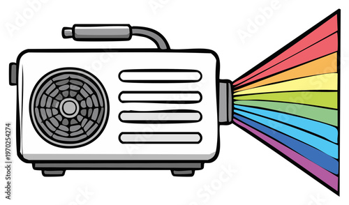 Retro projector casting a vibrant rainbow spectrum of light