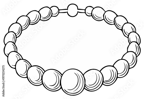 Elegant Pearl Necklace, Classic Jewelry Design, Simple Black and White Illustration