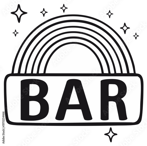 Retro rainbow bar sign with stars and sparkles graphic