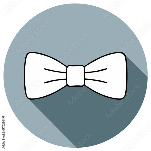 Bow Tie Outline Graphic Icon of Men's Formal Wear with Shadow on Muted Blue Circle