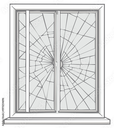 Vector illustration of a broken window with spiderweb cracks in the glass