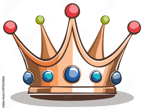 Golden Crown Adorned with Colorful Gems Design, Royal Symbol, Jewelry Headgear, Luxury Illustration
