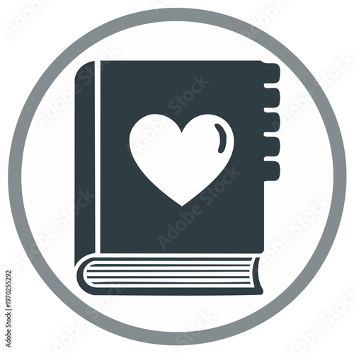 Iconic diary with heart symbol inside frame for love messages and personal notes, with pages and binder rings visible