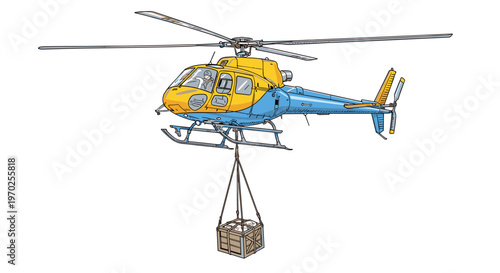 Helicopter transporting cargo crate illustration