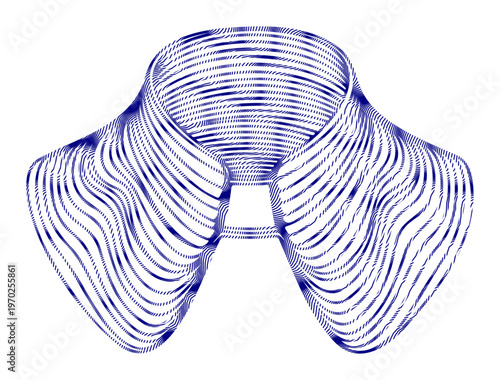 Intricate blue wireframe collar abstract design on white background