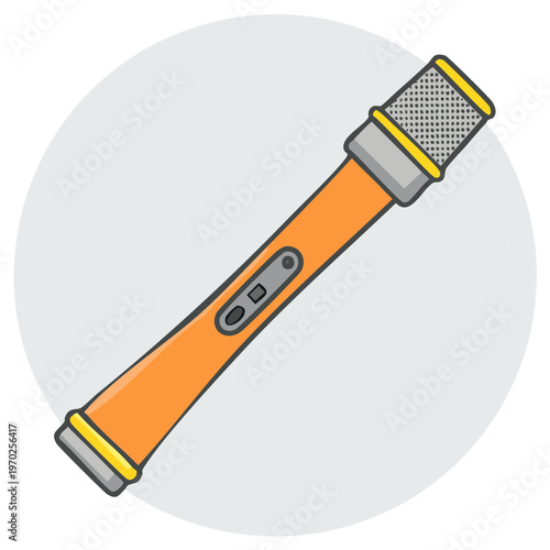 Vibrant orange microphone illustration featuring sound recording equipment with audio capabilities, cartoon style