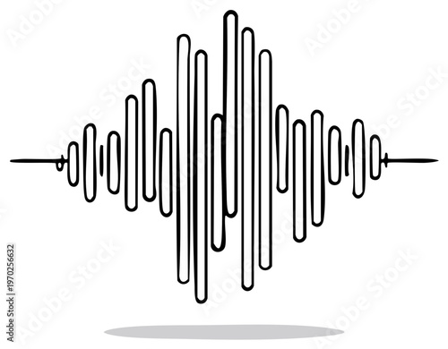 Minimalist hand-drawn sound wave illustration. Audio frequency or voice recording symbol.