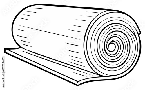 Illustration of a rolled up insulation material with a flat sheet extending from it