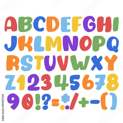 Colorful Bubble Letter Alphabet & Number Clipart Set — A to Z & 0-9 Rainbow Bold Font 