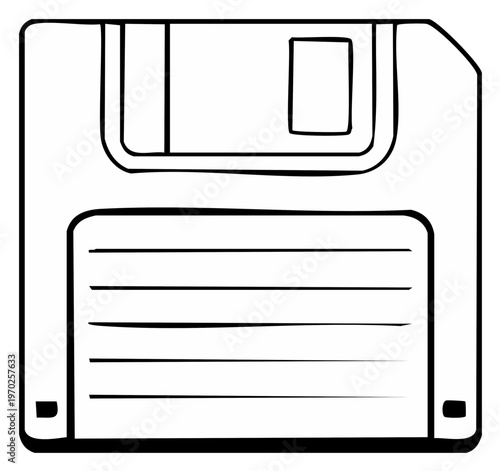 Hand drawn illustration of a vintage floppy disk symbol for data storage
