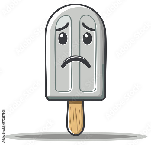 Sad Popsicle Character with Drooping Eyes and Mouth Cartoon