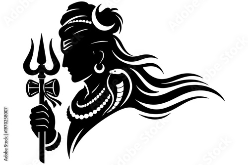 Indian Spiritual Shiva Icon Black Flat Design