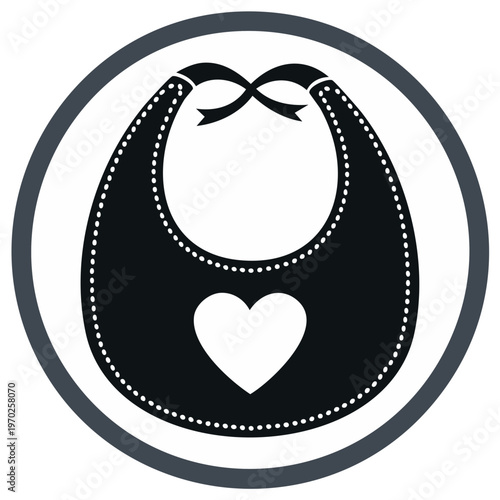 Baby bib with a heart on it, with a black ribbon