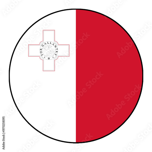 Malta Flag in Circle Shape with Black Outline