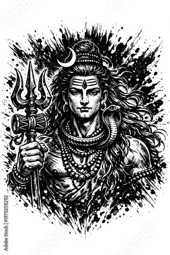 Spiritual Hindu Deity Engraving Style Artwork