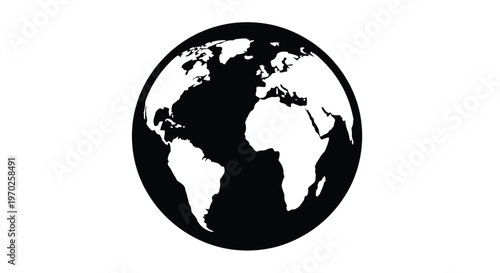 Black silhouette of earth showing africa and europe against a white background