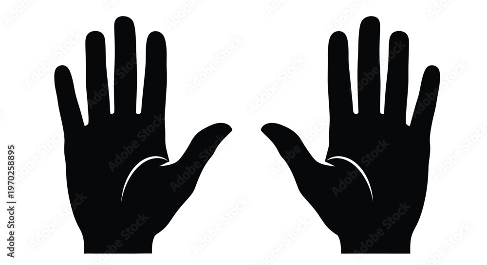 Fototapeta premium Two black silhouette hands facing each other with palms open