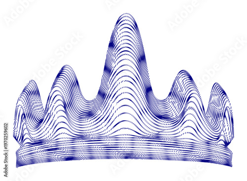 Blue crown, royal vector crown, wavy lines illustration, decorative headpiece