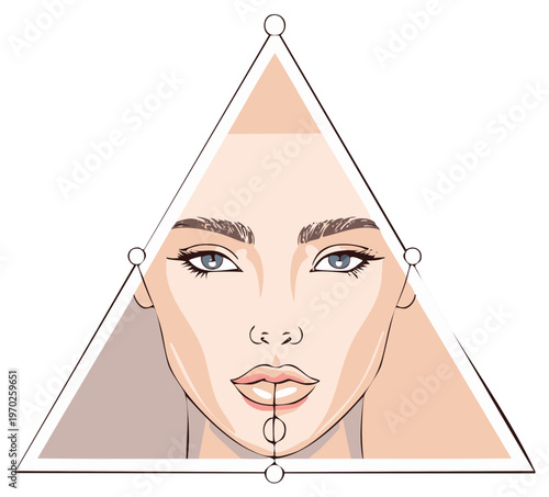 Geometric female face portrait, beauty concept illustration with lines, circles and triangle