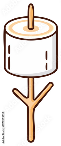 Marshmallow on a stick illustration, campfire treat concept, sweet dessert
