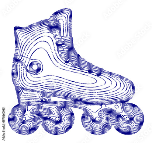 Blue roller skate, wheel illustration, line art design, sports equipment, fitness icon