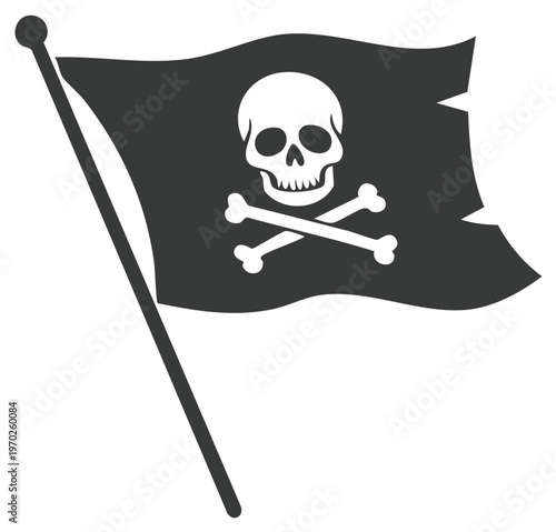 Pirate Flag Symbol With Skull And Crossbones Tattered Edges For Fantasy Graphic Resource Or Halloween Design