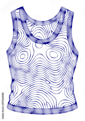 Topographic tank top, blue line art design, women's sleeveless shirt, athletic wear