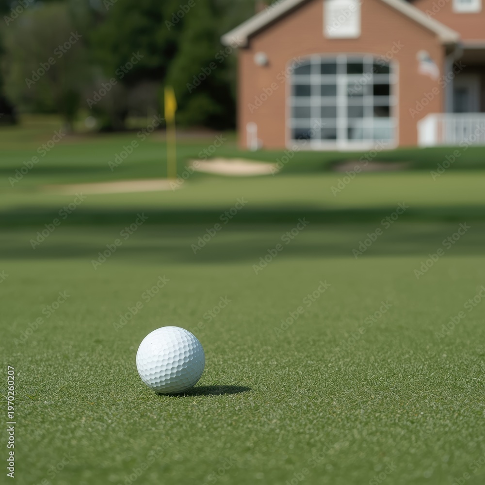Fototapeta premium Golf ball on green course, golfing sports, outdoor recreation, leisure activities