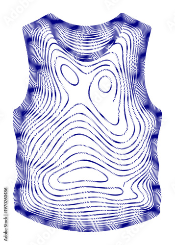 Topographic vector design, abstract blue contours, terrain map pattern, sleeveless shirt template