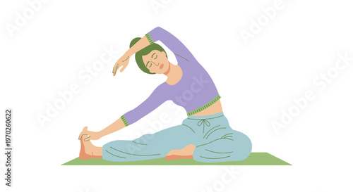 Athlete Performing Yoga Stretch Pose Focused On Balance. Vector Illustrations. EPS Editable