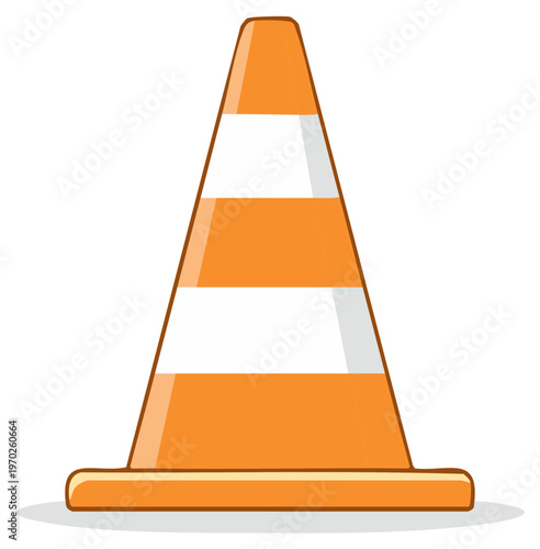 Orange and white traffic cone, safety symbol, roadwork, vector illustration.